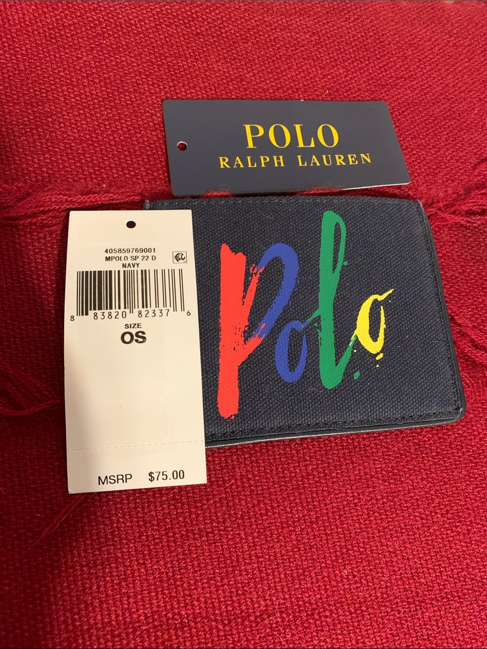 Polo by Ralph Lauren Navy Canvas Bifold with Multicolor Script